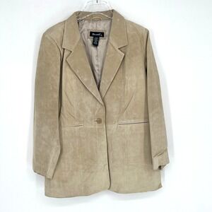 Denim & Co Leather Jacket Womens L Cream Suede Blazer Classic Neutral Minimalist